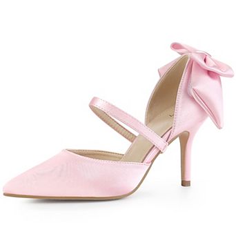 Women's Pointed Toe Bow Satin Stiletto Heels Pumps