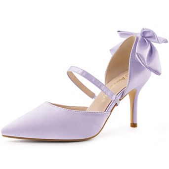 Women's Pointed Toe Bow Satin Stiletto Heels Pumps
