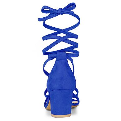 Women's Open Toe Lace Up Mid Chunky Heeled Sandals