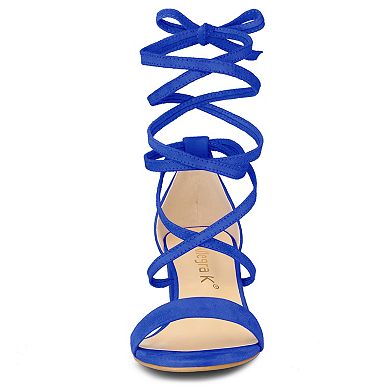 Women's Open Toe Lace Up Mid Chunky Heeled Sandals