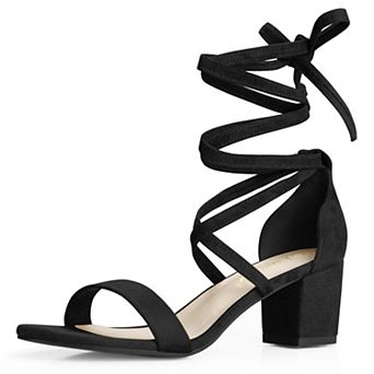 Women's Open Toe Lace Up Mid Chunky Heeled Sandals