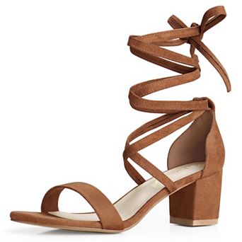 Women's Open Toe Lace Up Mid Chunky Heeled Sandals