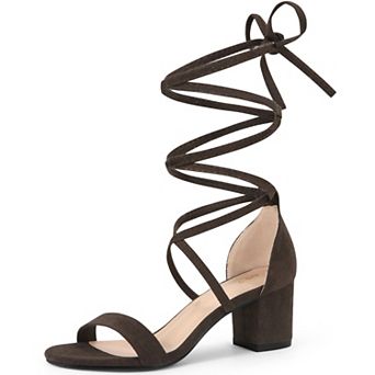 Women's Open Toe Lace Up Mid Chunky Heeled Sandals