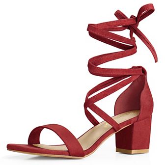 Women's Open Toe Lace Up Mid Chunky Heeled Sandals