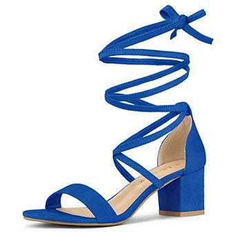 Women's Open Toe Lace Up Mid Chunky Heeled Sandals