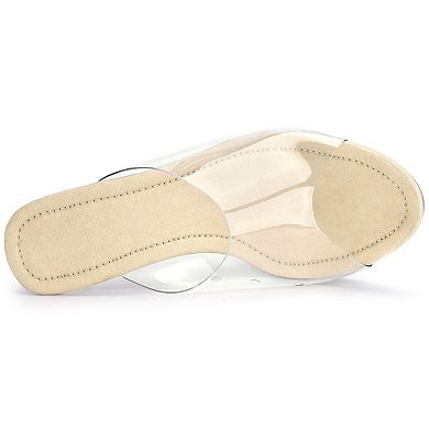 Women's Clear Heel Platform Open Toe Chunky Heels Slides Sandals