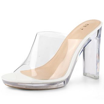 Women's Clear Heel Platform Open Toe Chunky Heels Slides Sandals