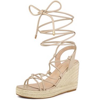 Women's Platform Square Toe Lace Up Espadrilles Heels Wedge Sandals