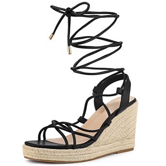 Women's Platform Square Toe Lace Up Espadrilles Heels Wedge Sandals