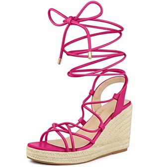 Women's Platform Square Toe Lace Up Espadrilles Heels Wedge Sandals