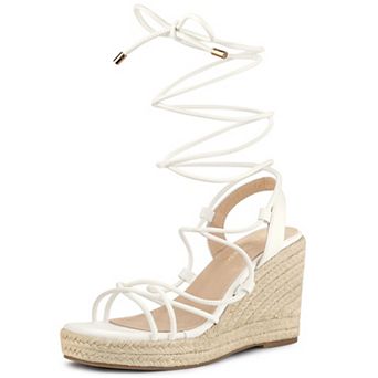 Women's Platform Square Toe Lace Up Espadrilles Heels Wedge Sandals