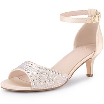 Women's Rhinestone Satin Ankle Strap Kitten Heels Sandals