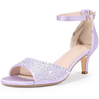 Women's Rhinestone Satin Ankle Strap Kitten Heels Sandals