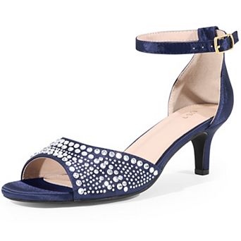 Women's Rhinestone Satin Ankle Strap Kitten Heels Sandals