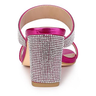 Women's Rhinestone Chunky Heel Slides Sandals