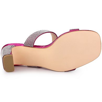 Women's Rhinestone Chunky Heel Slides Sandals