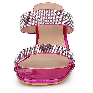 Women's Rhinestone Chunky Heel Slides Sandals