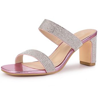 Women's Rhinestone Chunky Heel Slides Sandals