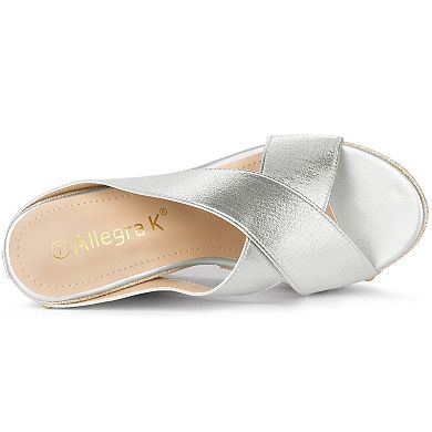 Women's Open Toe Linen Platform Slide Wedge Sandals