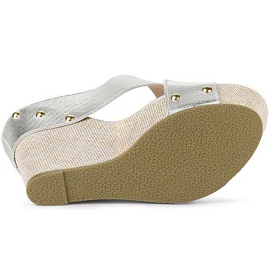 Women's Open Toe Linen Platform Slide Wedge Sandals