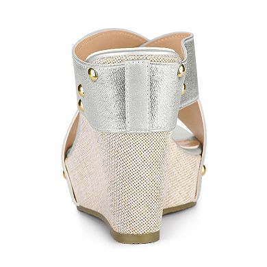 Women's Open Toe Linen Platform Slide Wedge Sandals