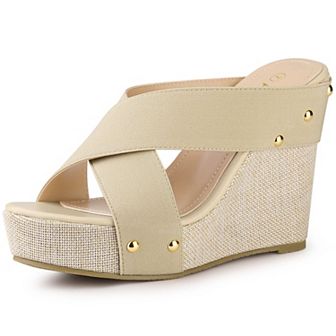 Women's Open Toe Linen Platform Slide Wedge Sandals