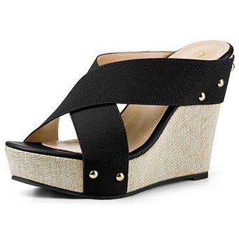 Women's Open Toe Linen Platform Slide Wedge Sandals