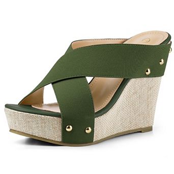 Women's Open Toe Linen Platform Slide Wedge Sandals