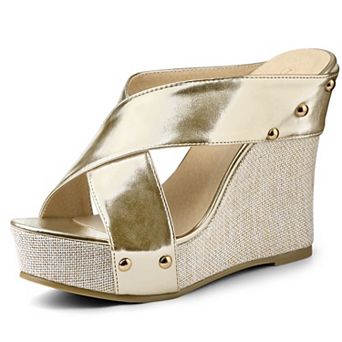 Women's Open Toe Linen Platform Slide Wedge Sandals