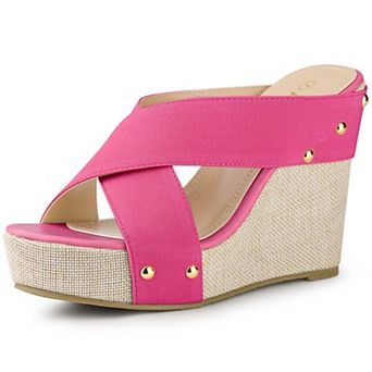 Women's Open Toe Linen Platform Slide Wedge Sandals
