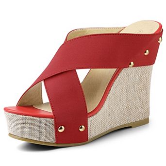 Women's Open Toe Linen Platform Slide Wedge Sandals