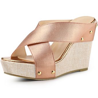 Women's Open Toe Linen Platform Slide Wedge Sandals