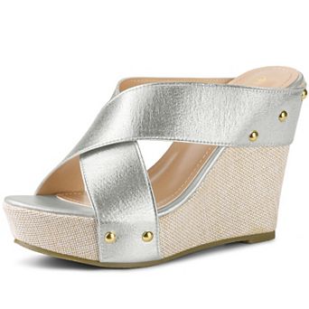 Women's Open Toe Linen Platform Slide Wedge Sandals