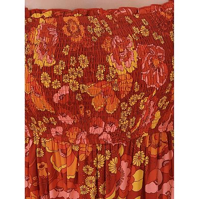 Summer Smocked Dress for Women's Square Neck Ruffle Floral Dresses