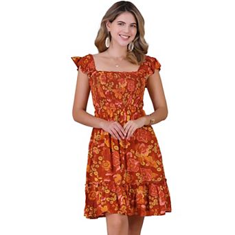 Summer Smocked Dress for Women's Square Neck Ruffle Floral Dresses