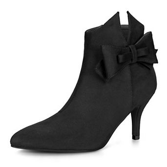 Women's Point Toe Bow Stiletto Heel Ankle Boots