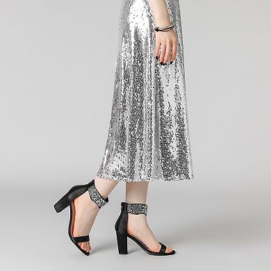 Women's Rhinestone Open Toe Ankle Strap Diamond Heels Chunky Sparkly Heels Dress Sandals