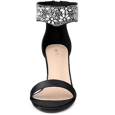 Women's Rhinestone Open Toe Ankle Strap Diamond Heels Chunky Sparkly Heels Dress Sandals
