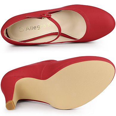 Women's Platform Round Toe Ankle Strap Mary Janes Shoes Pump Stiletto Heel Pumps