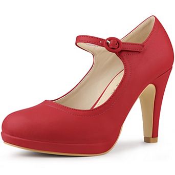 Women's Platform Round Toe Ankle Strap Mary Janes Shoes Pump Stiletto Heel Pumps