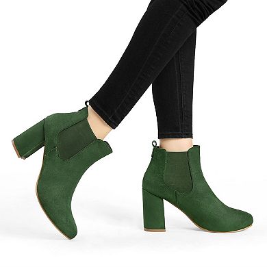 Women's Round Toe Chunky High Heels Ankle Chelsea Boots