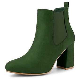 Women's Round Toe Chunky High Heels Ankle Chelsea Boots