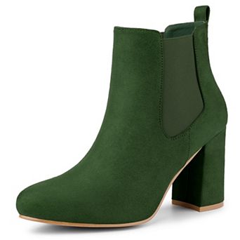 Women's Round Toe Chunky High Heels Ankle Chelsea Boots