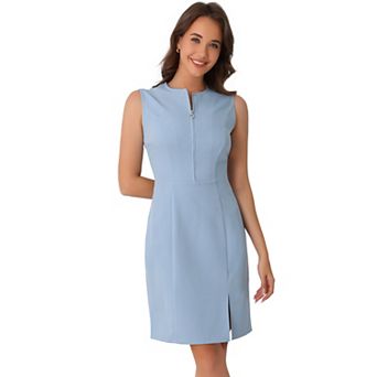 Sleeveless Work Dresses for Women's Crew Neck Slit Teacher Office Mini Dress