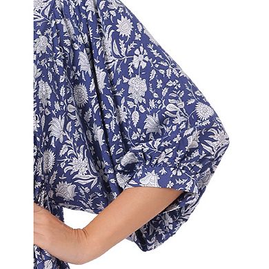 Women's Floral V Neck 3/4 Sleeve Casual Mini Flare Dress