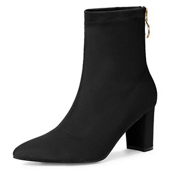 Women's Pointed Toe Zipper Chunky Heels Ankle Boots