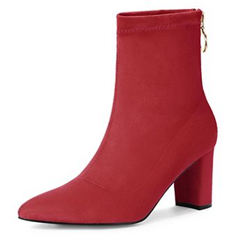 Women's Pointed Toe Zipper Chunky Heels Ankle Boots