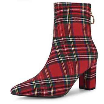Women's Pointed Toe Zipper Chunky Heels Ankle Boots