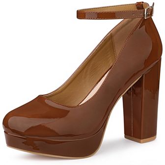Women's Platform Ankle Strap Chunky Heel Mary Janes Pumps