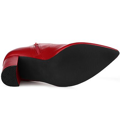 Women's Pointed Toe Zipper Chunky High Heels Ankle Boots